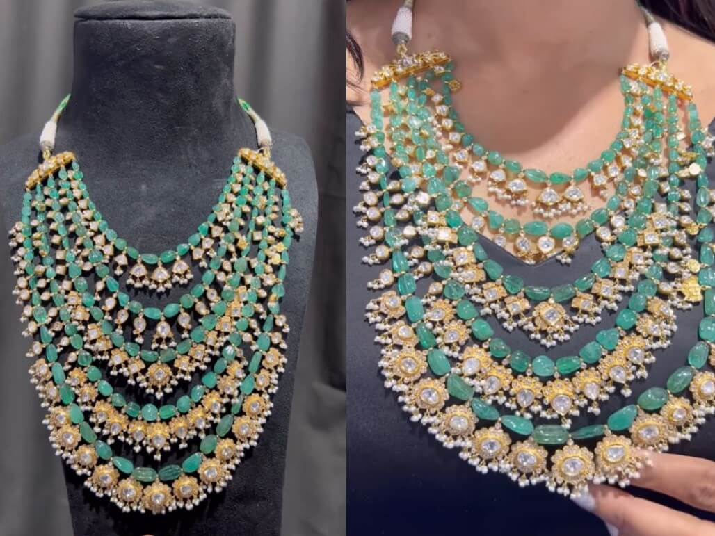 POLKI DIAMONDS EMERALD BEADS HARAM